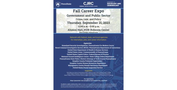 CJRC FA23 Student flyer Career Expo Crime Law Policy Government