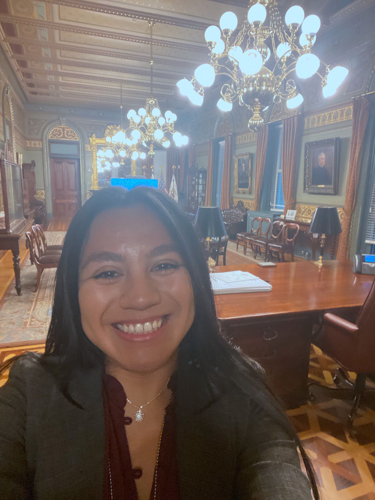 Jennifer Garcia Ruiz in the Vice President's Ceremonial Office in the White House.