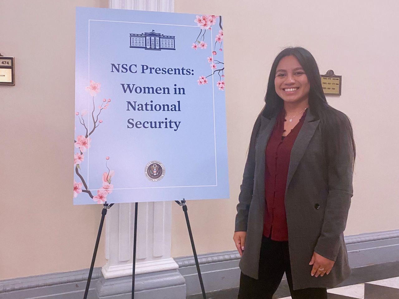 Jennifer Garcia Ruiz at the White House for the Women in National Security Careers panel event.
