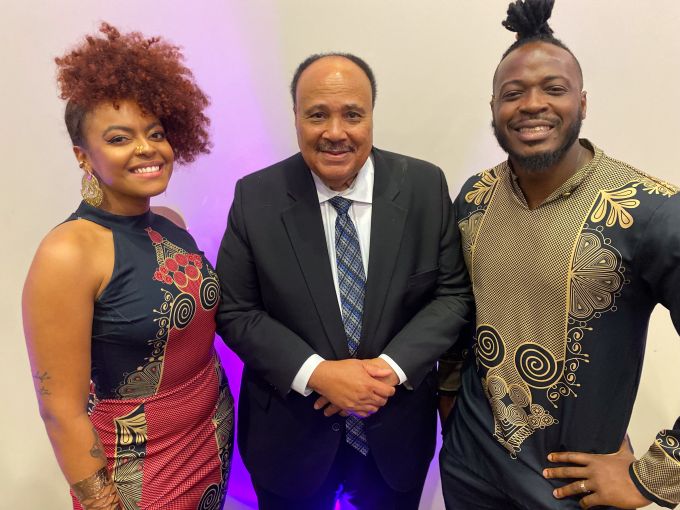 Jeferson Tenorio and his wife Heidy with Martin Luther King III at the 2023 A.D. King Foundation Gala.