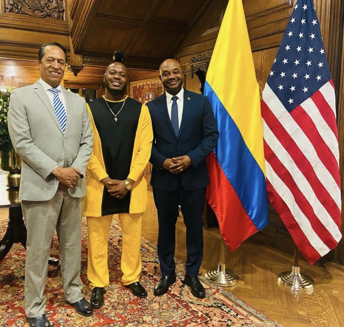 Jeferson Tenorio with Luis Gilberto Murillo (right), Ambassador of Colombia in the United States, and an adviser to the ambassador (left) at the Colombia Embassy in Washington, D.C.